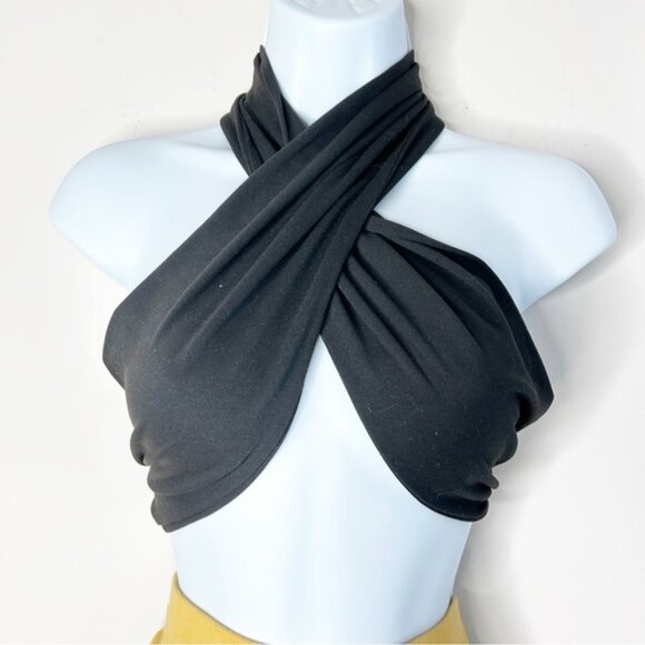 SHEIN Women’s Black Halter Wrap Top Blouse Cropped Size Small - Picture 5 of 10